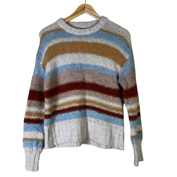 American Eagle Striped Sweater Womens S Multicolor Knit Pullover Cozy Retro Fall - Picture 2 of 6